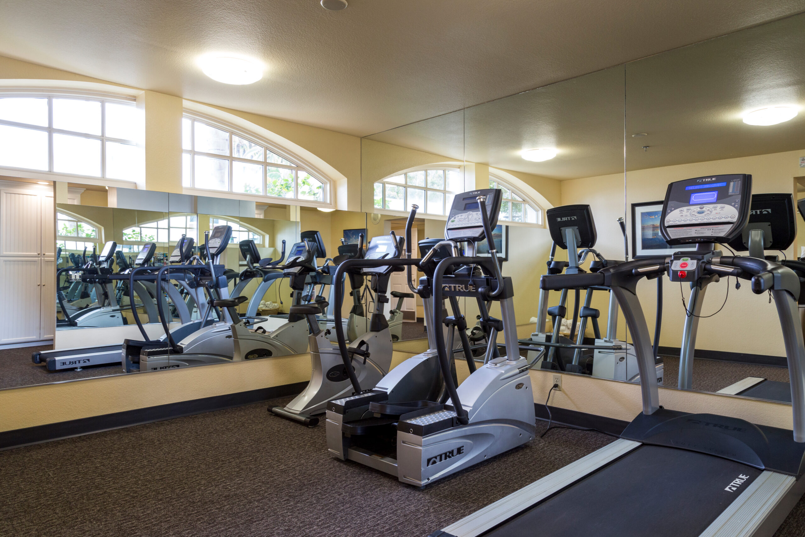 Fitness Center, elliptical, treadmill, stationary bike