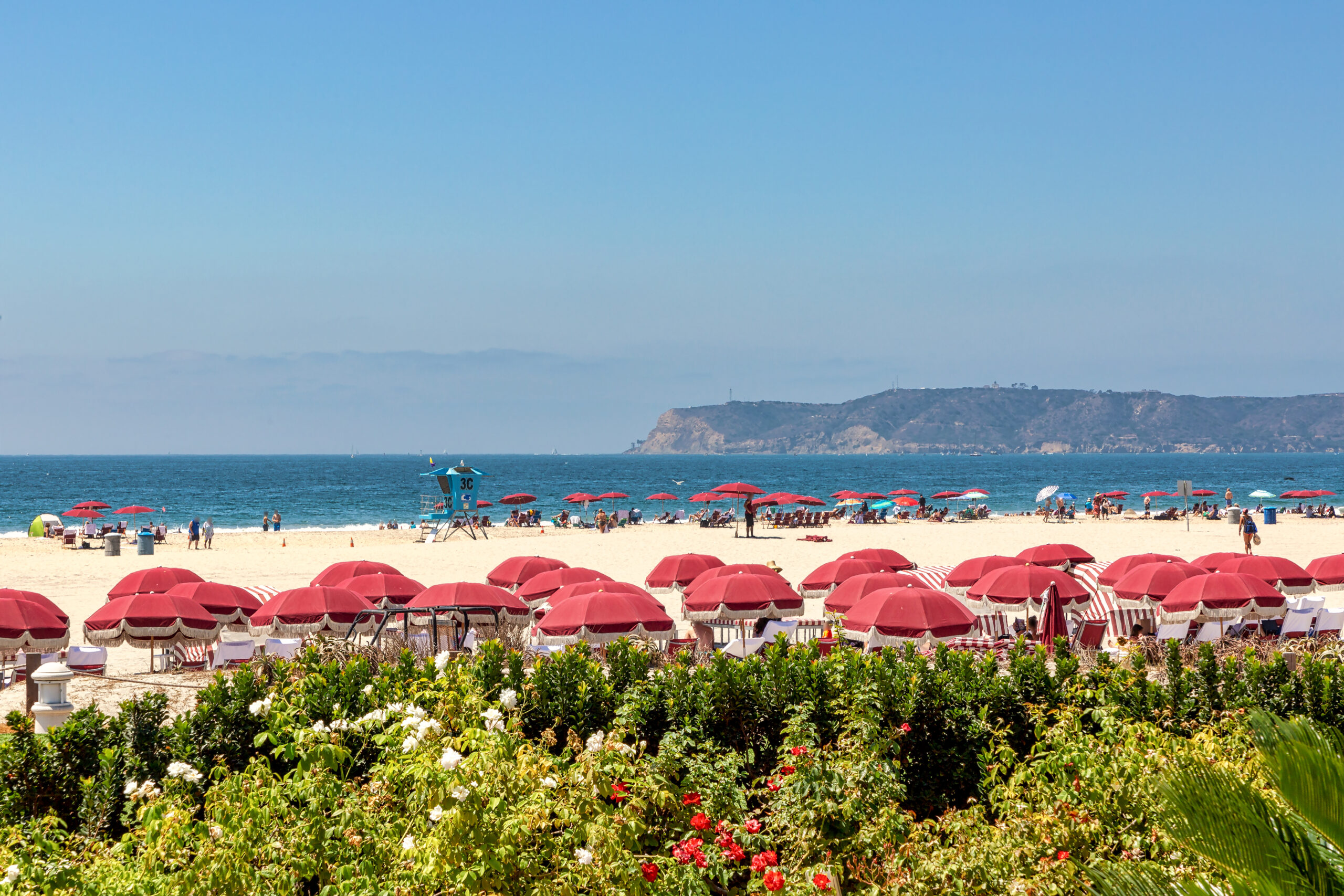 View of Coronado Beach and red umbrellas