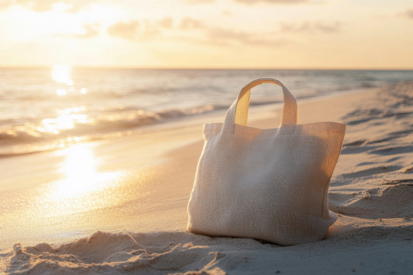 reusable bag on the beach