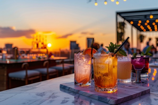 drinks on a rooftop